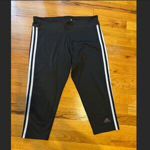 Adidas Climalite Black 3-Stripe Cropped Leggings Capri Size L
